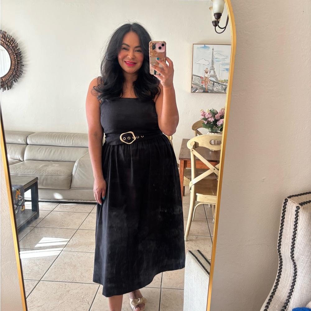 Tahari Black Belted Midi Dress